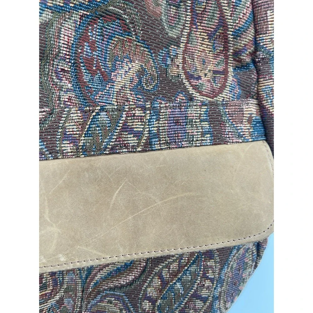 LL Bean Vintage‎ Tapestry Leather Trim Sling Backpack